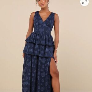 Lulu's Navy Floral Tiered Maxi Dress